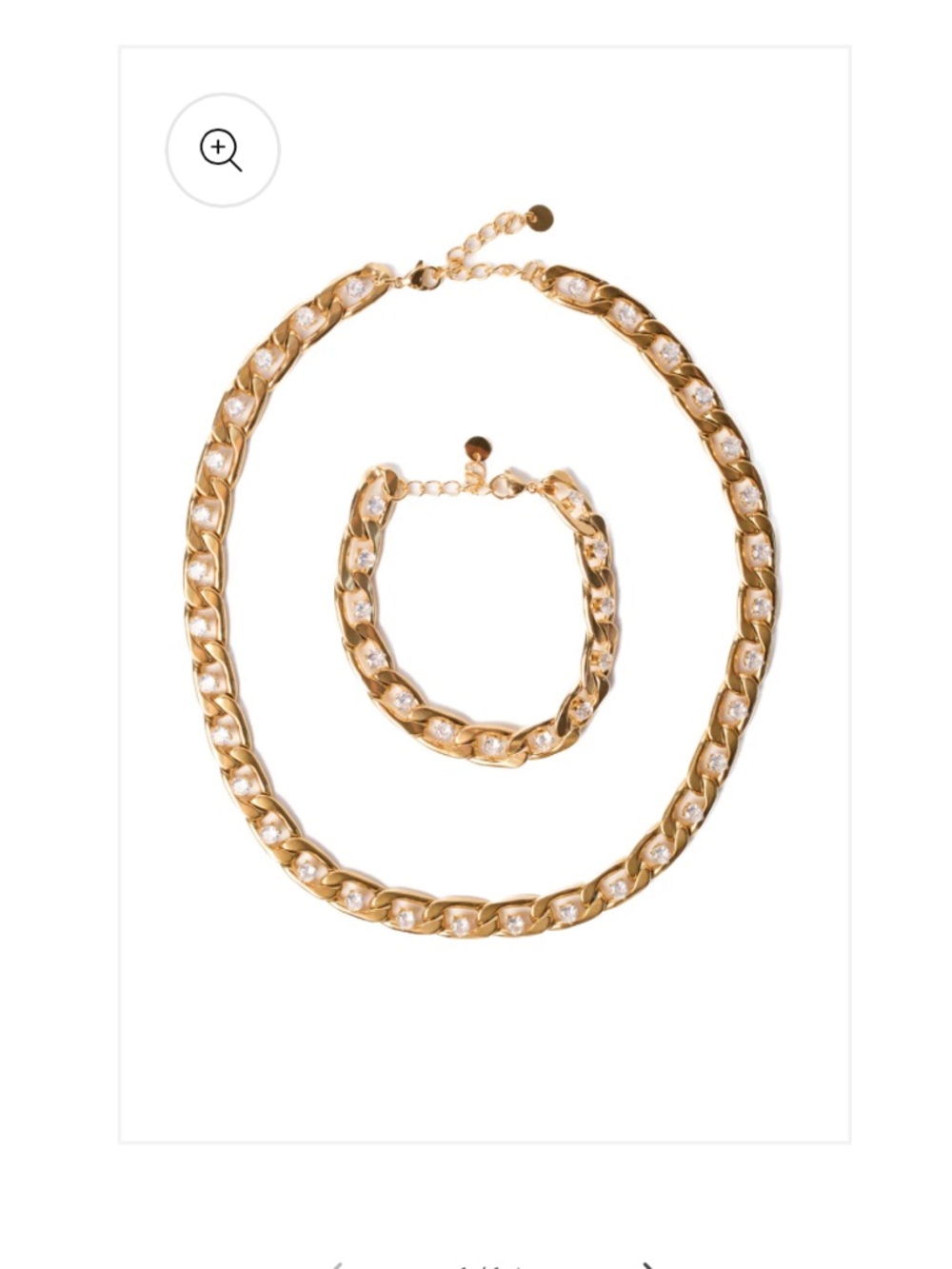 Gold Crystal-Cuban stainless steel Chain Necklace and Bracelet Set